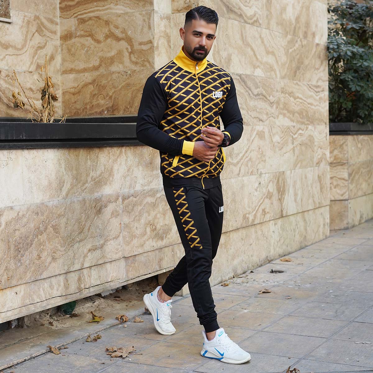 ست سوئیشرت شلوار مردانه زرد مدل Logo-x