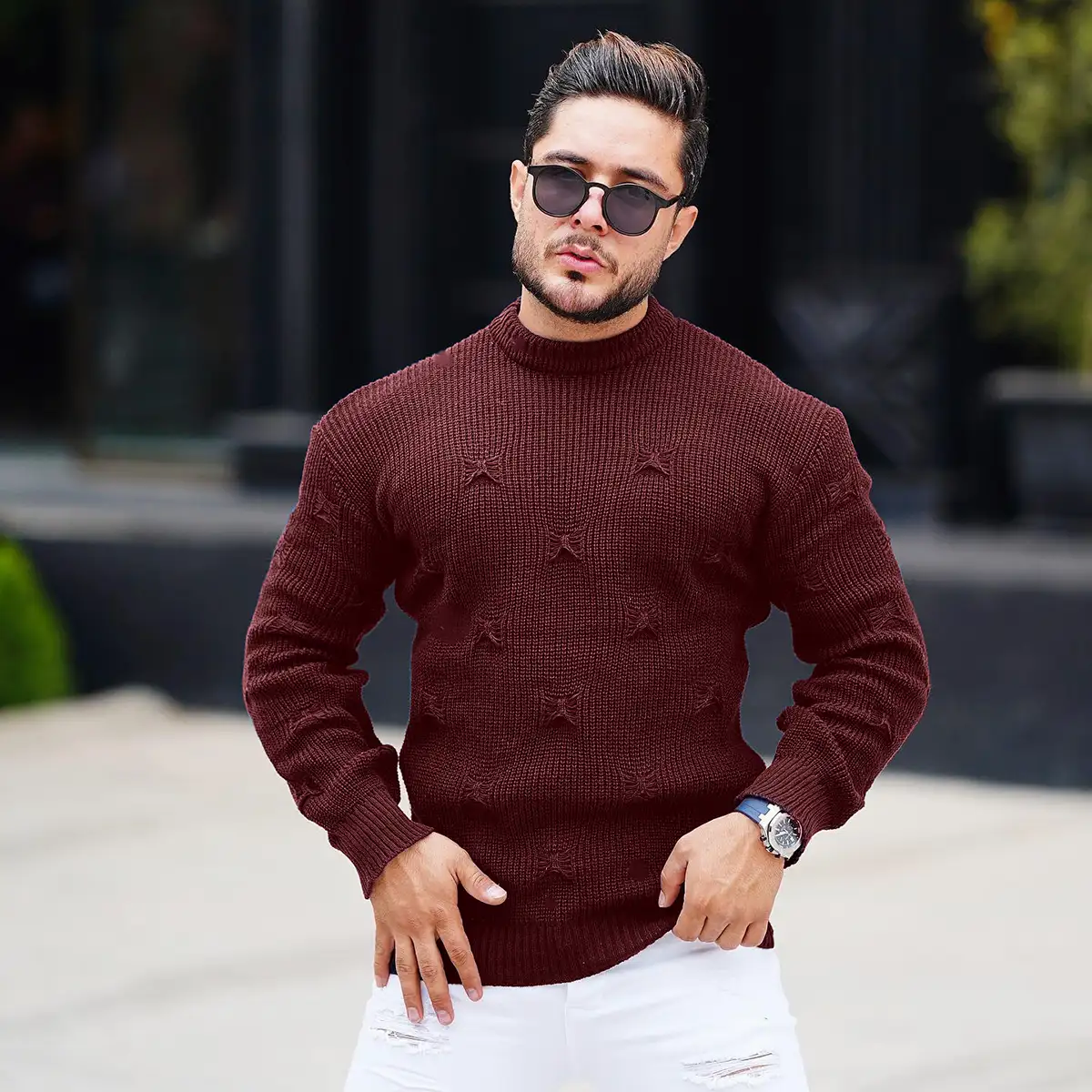 پلیور زاپ دار زرشکی مردانه مدلDeta