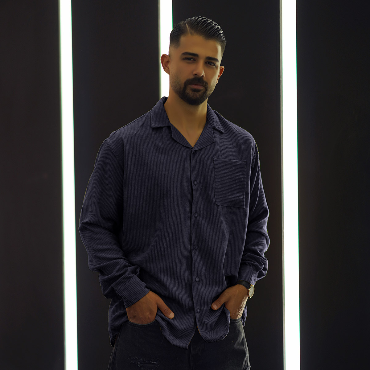 پیراهن مردانه کبریتی سرمه ای مدل Behtash