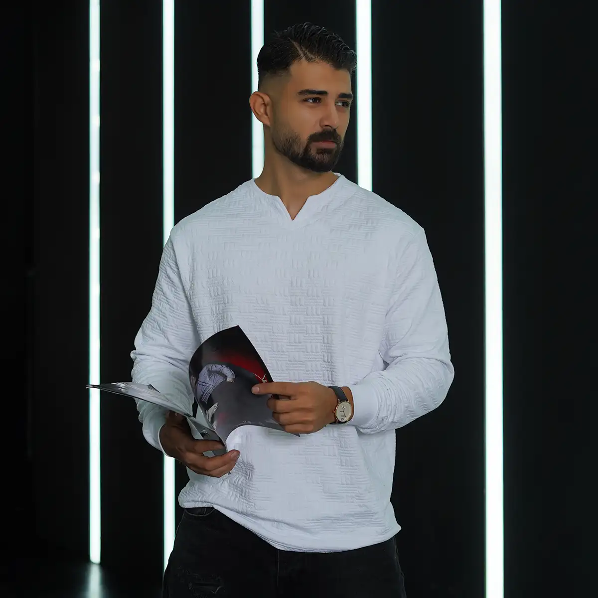 بلوز مردانه سفید مدل Q99