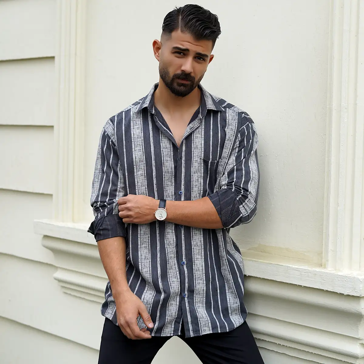 پیراهن مردانه مشکی طوسی مدل hirad