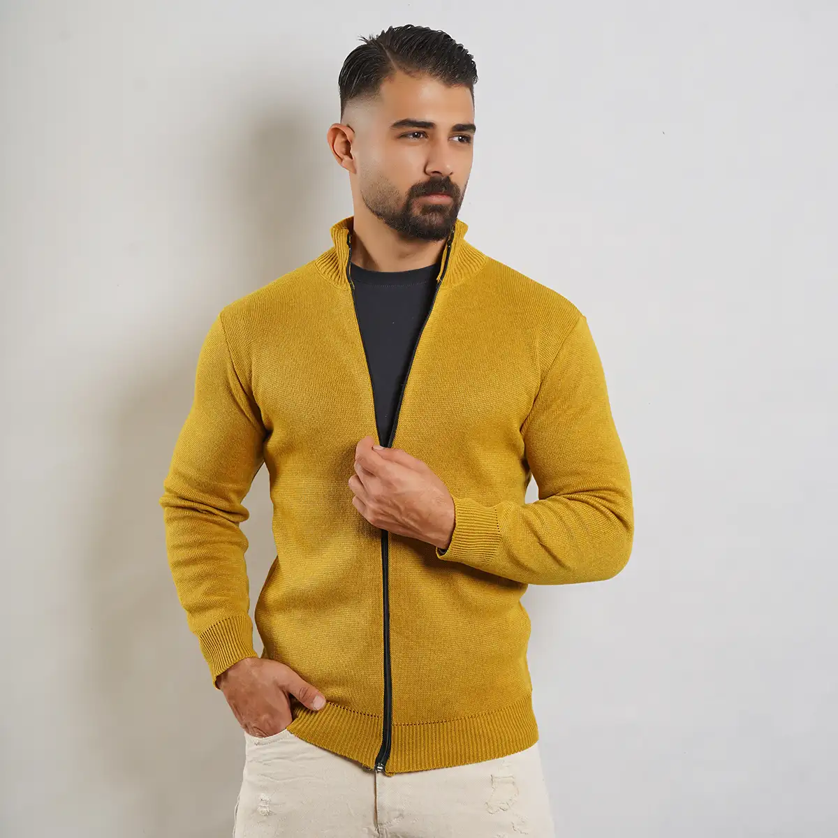 سوییشرت مردانه خردلی مدل Meysam