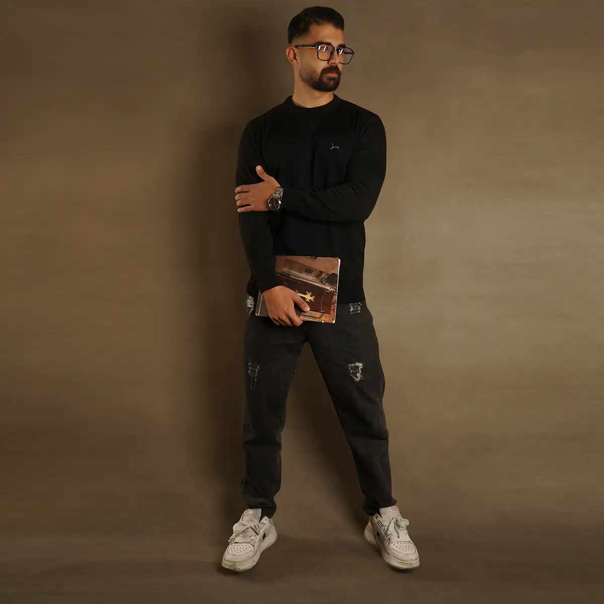 پلیور یقه گرد پوما مشکی مدل Danyal