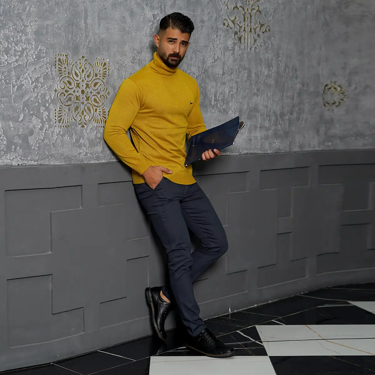 پلیور یقه اسکی پوما خردلی مدل Daryoosh