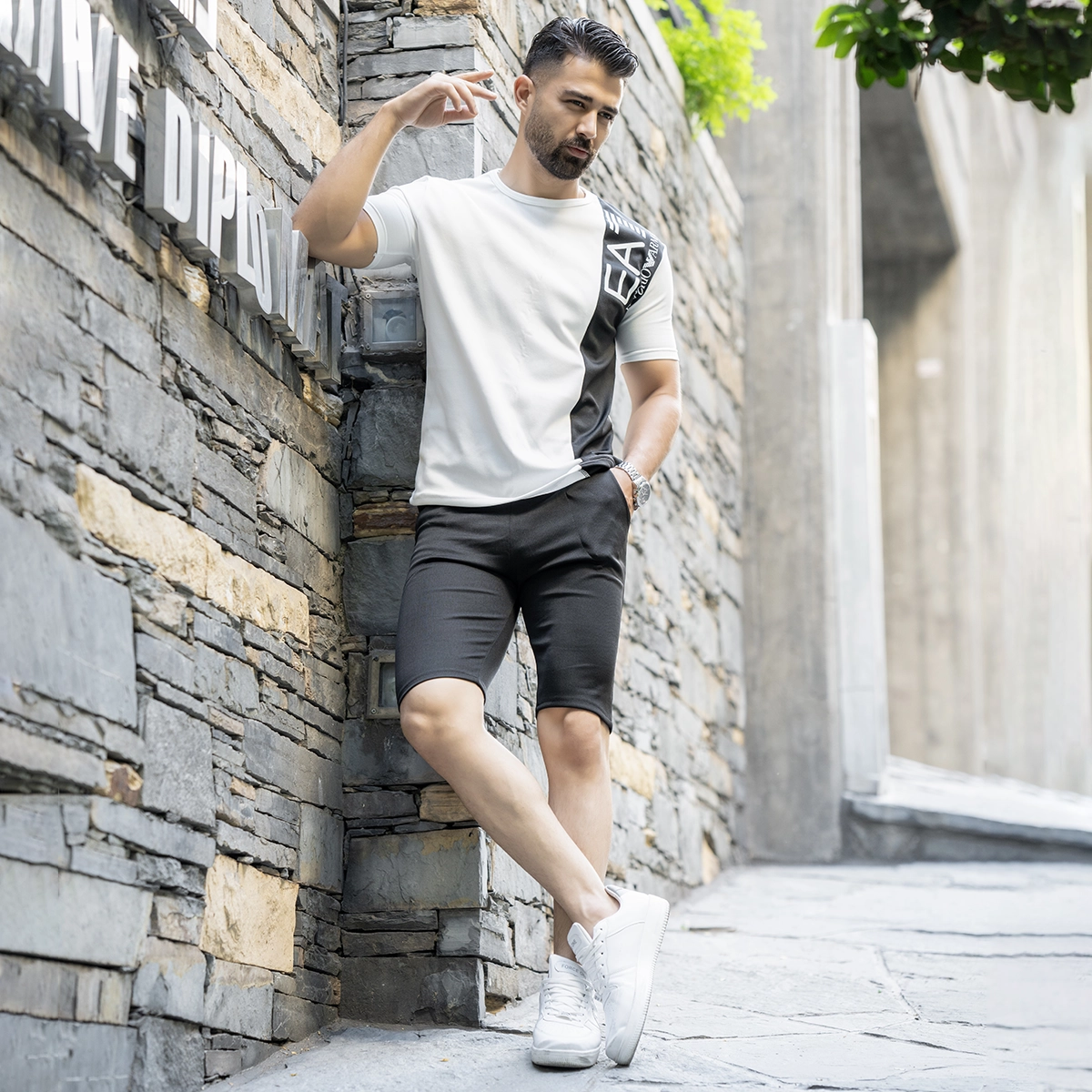 ست سه تیکه مردانه EA7 سفید مشکی مدلWE82