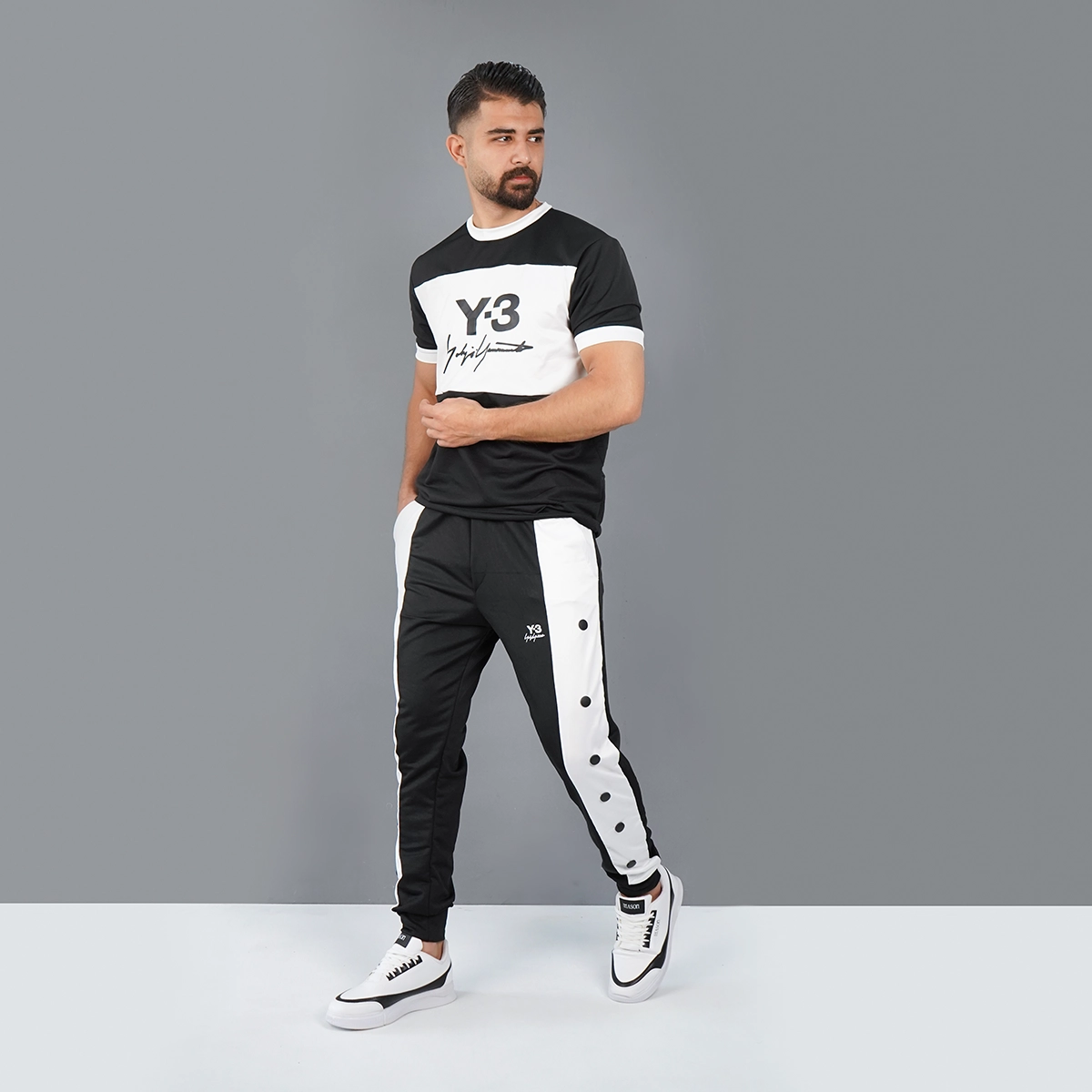 ست تیشرت شلوار سفید مشکی مردانه مدل y-3