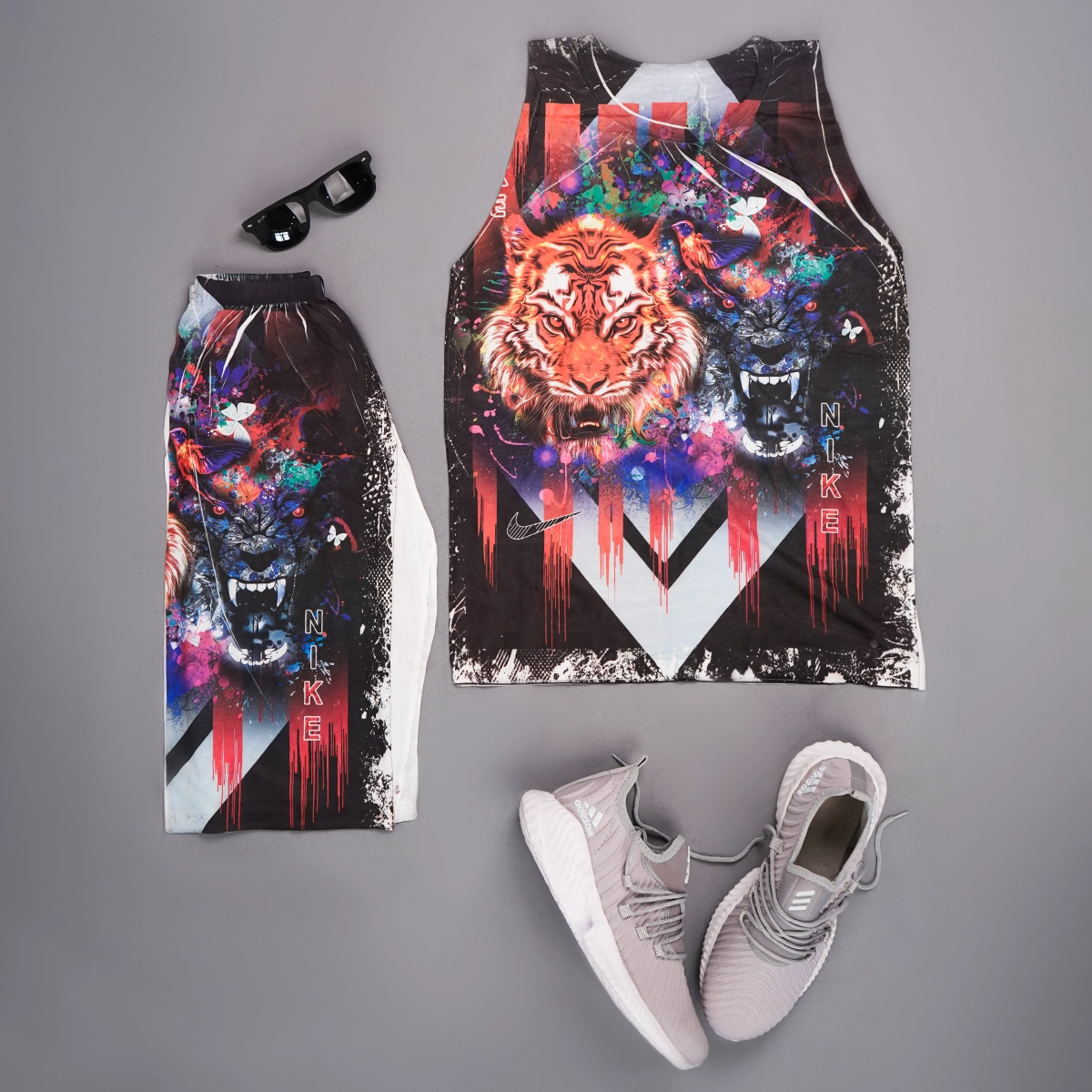 ست رکابی شلوارک مردانه Nike طرح ببر