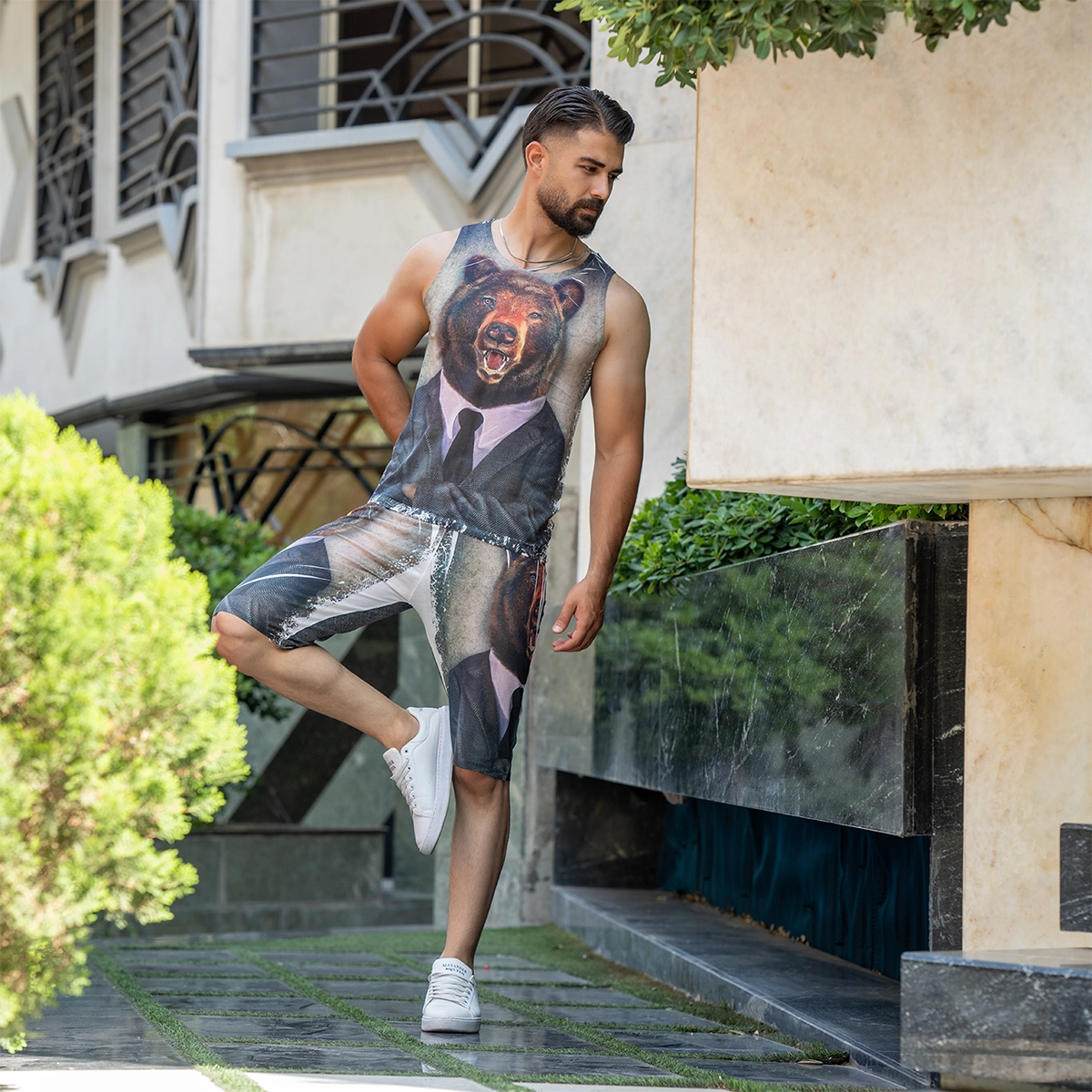 ست رکابی شلوارک مردانه طرح خرس