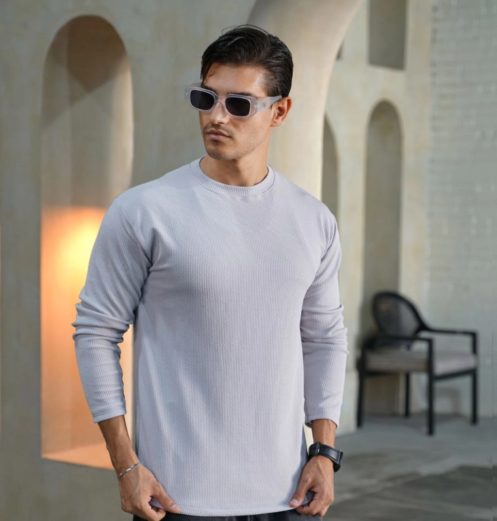 بلوز مردانه آستین بلند طوسی مدل Atra