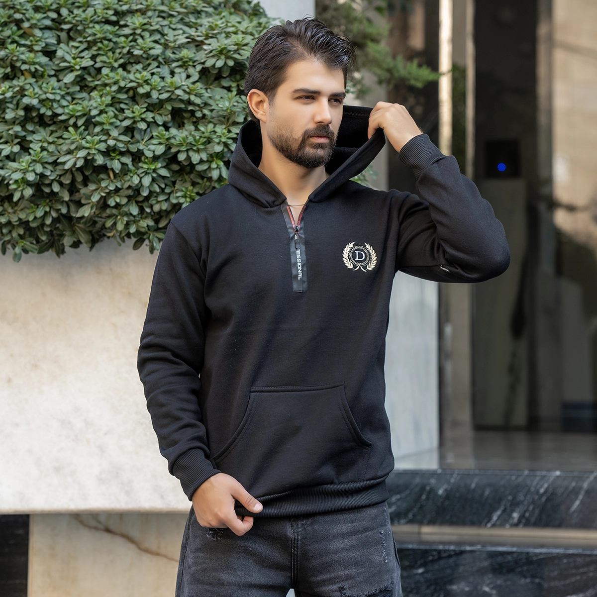 هودی مردانه طرح D مشکی مدل Parham