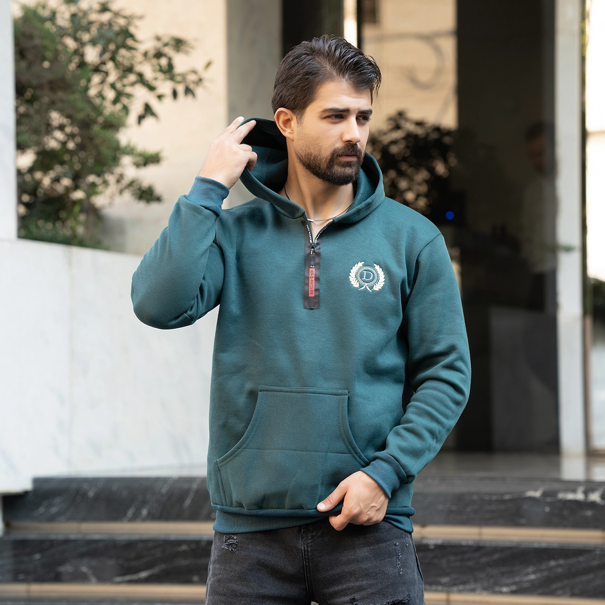 هودی مردانه طرحD سبز مدل Parham