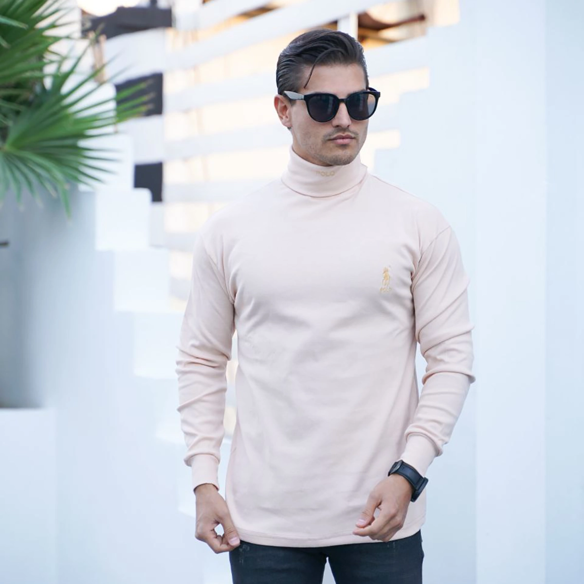 یقه اسکی مردانه کرم مدل POLO