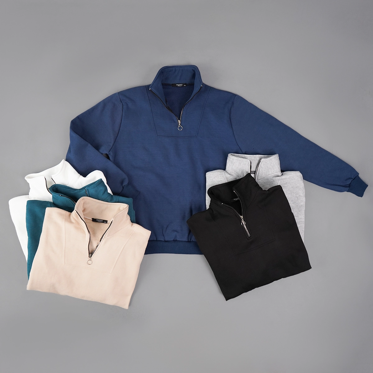 هودی نیم زیپ مردانه طوسی مدل Shobin