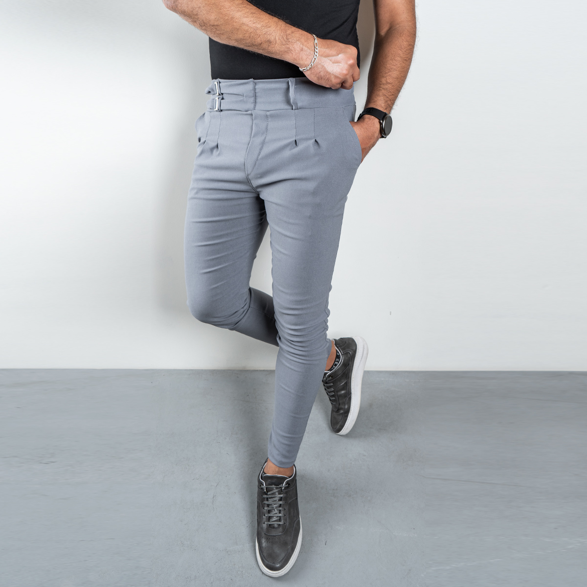 شلوار دو سگک طوسی روشن مردانه مدل Migel