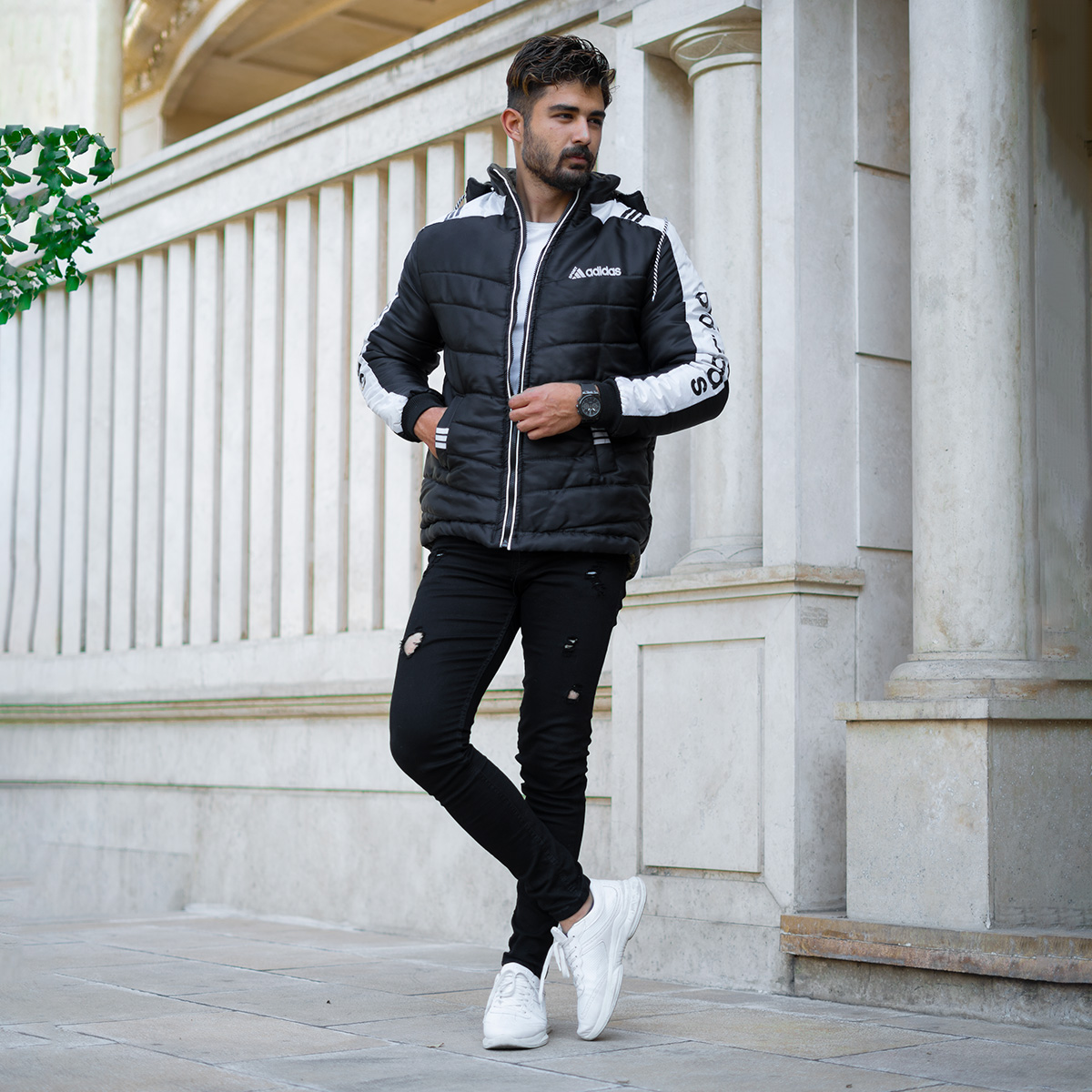 کاپشن مردانه Adidas مشکی سفید مدل Enal