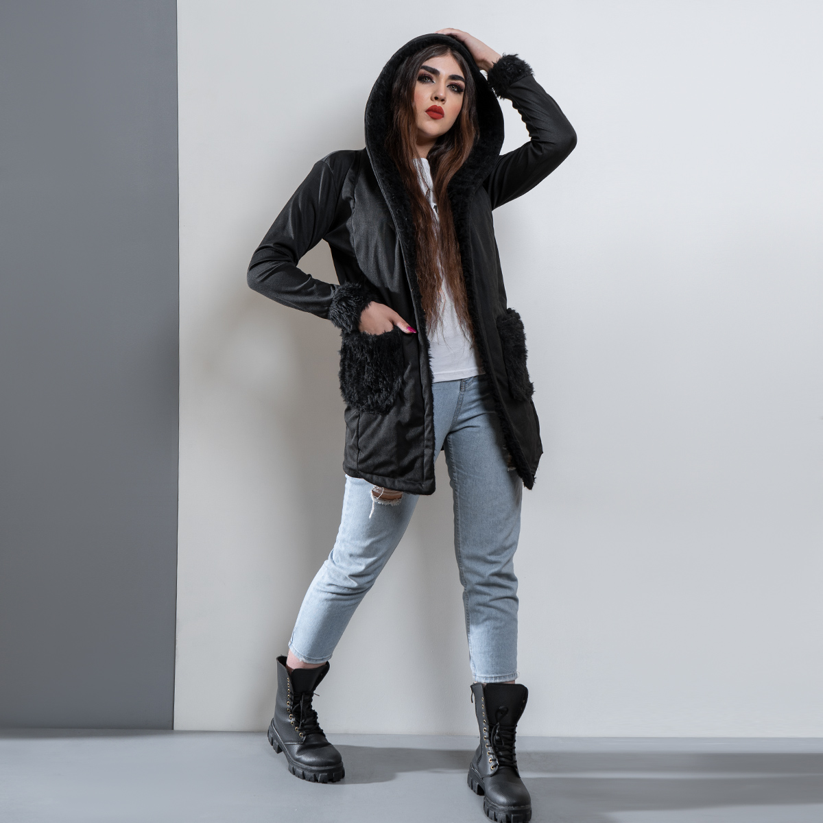 هودی دخترانه لبه خزدار مدل Alana