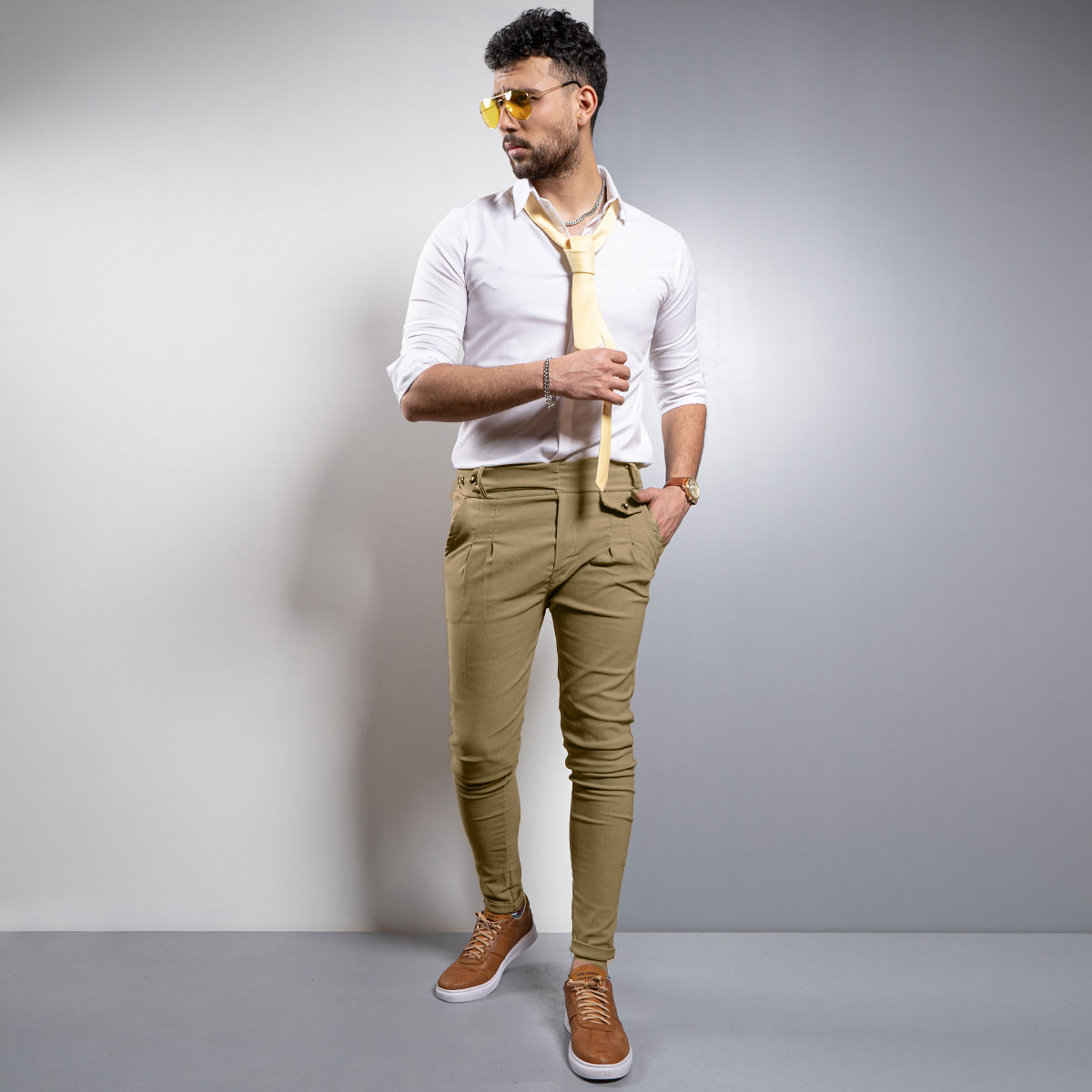 شلوار مردانه خاکی مدل Aflak