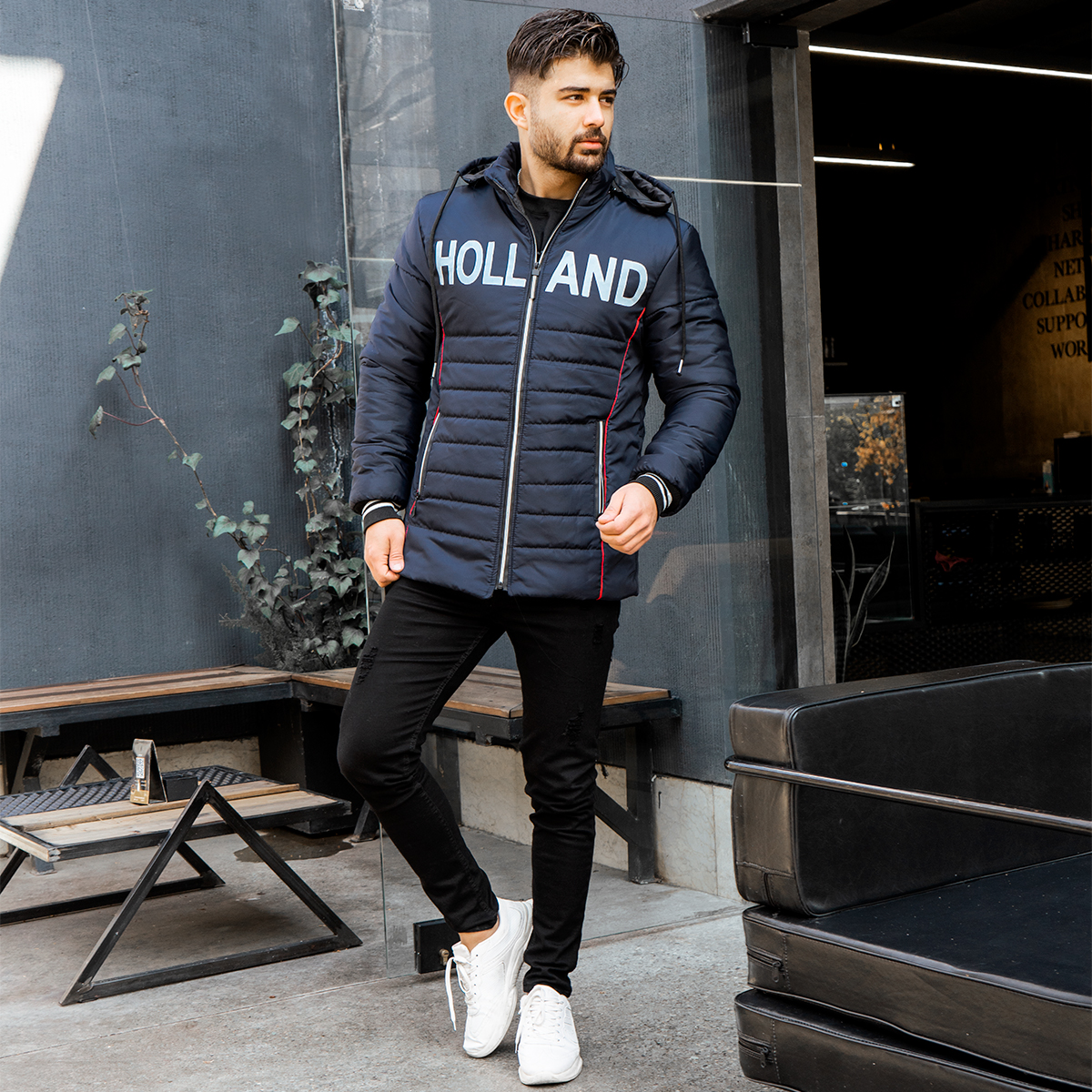 کاپشن مردانه سرمه ای مدلHolland