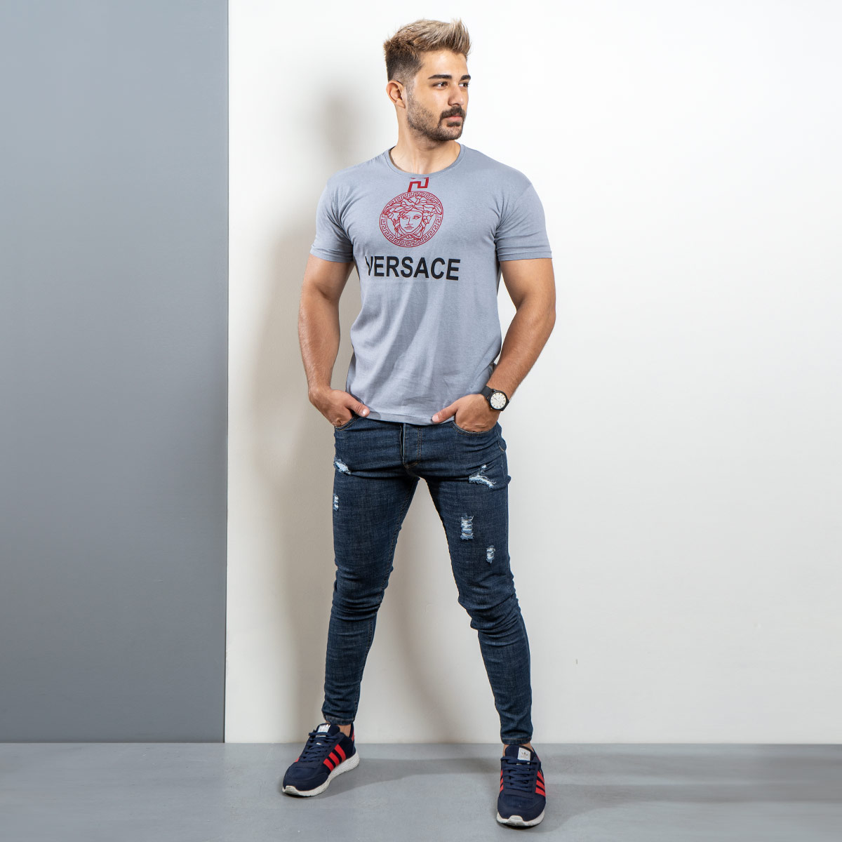 تیشرت Versace مردانه طوسی مدل Janatan