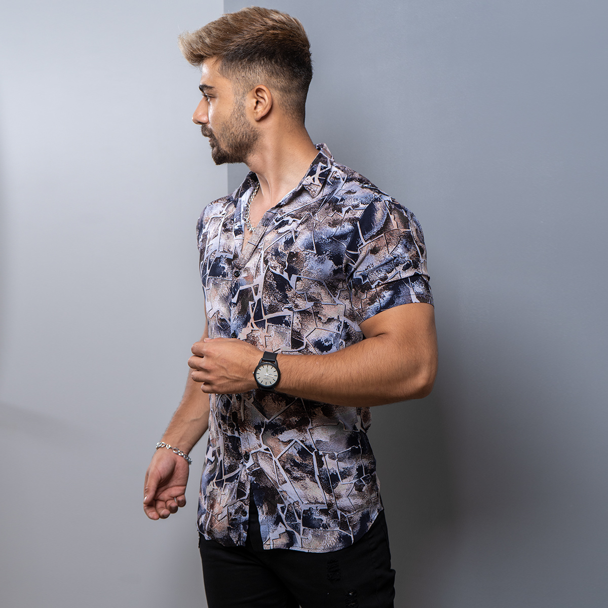پیراهن هاوایی مردانه مدل Marble