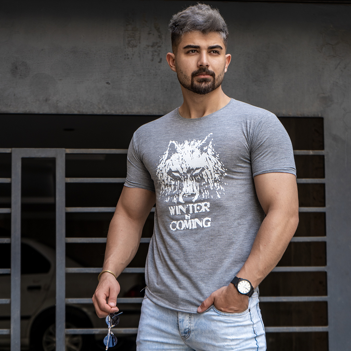 تیشرت مردانه طوسی مدل Ranker