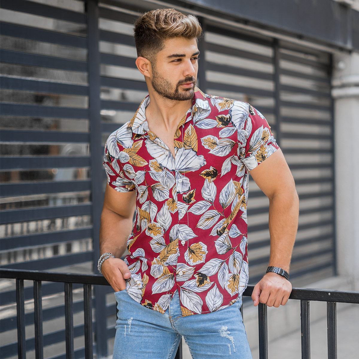 پیراهن هاوایی مردانه قرمز مدل Dena