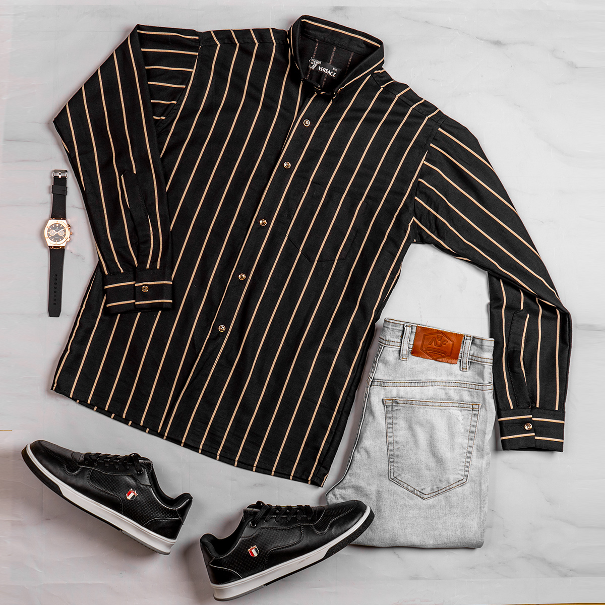 پیراهن مردانه راه راه کرم (T) مدل Rabino